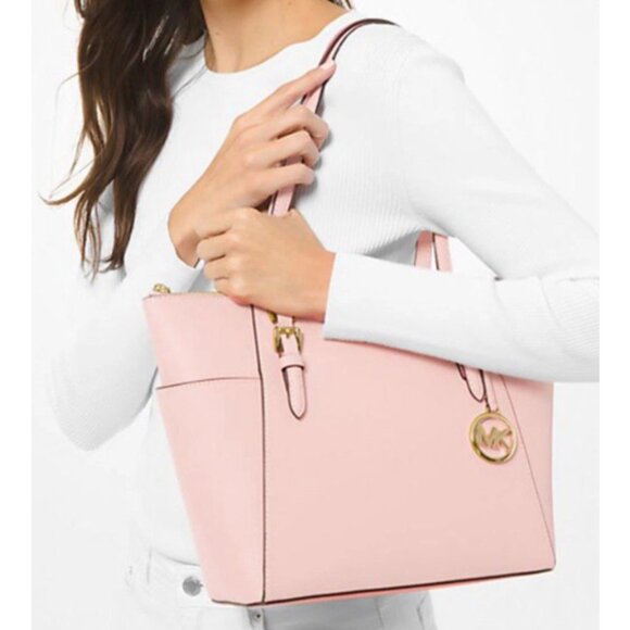 New Michael Kors Charlotte Large Shoulder Tote Saffiano Leather Powder Blush - Picture 2 of 5
